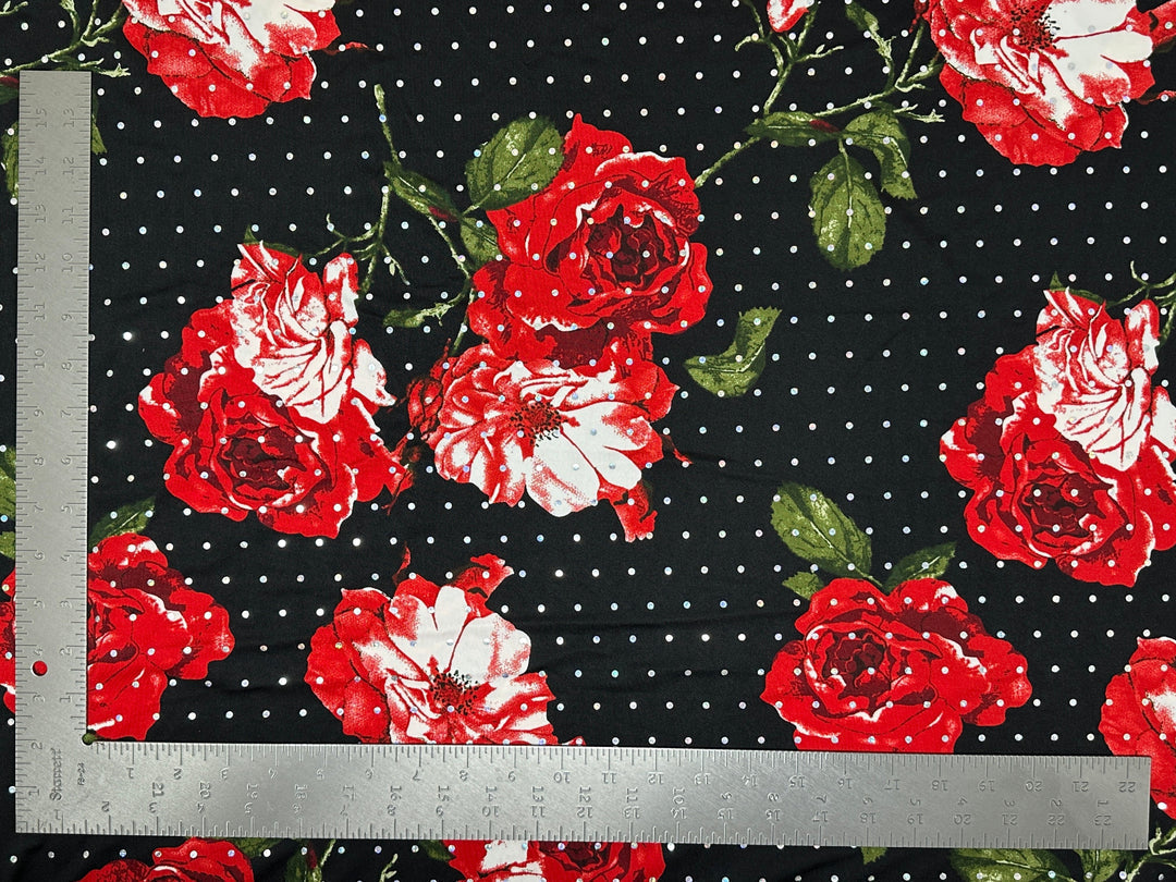 1 Yard ITY Knit Floral Print With Sequins Fabric – Shiny Stretch Knit for Dresses – 58" Wide