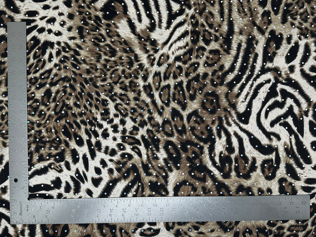 1 Yard ITY Knit Animal Print Fabric with Sequins Stretch Shiny Apparel Use 60 Inch Width