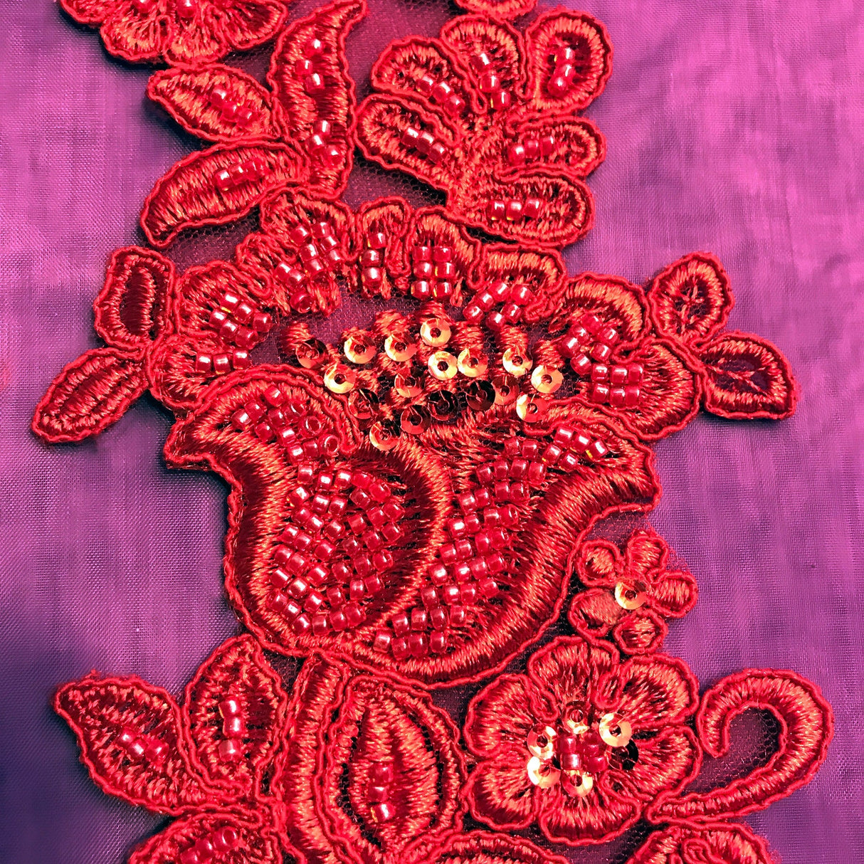 1 Pair 10" x 3.5" Each Side Beaded & Corded Floral Lace Applique100% Polyester Net Mesh