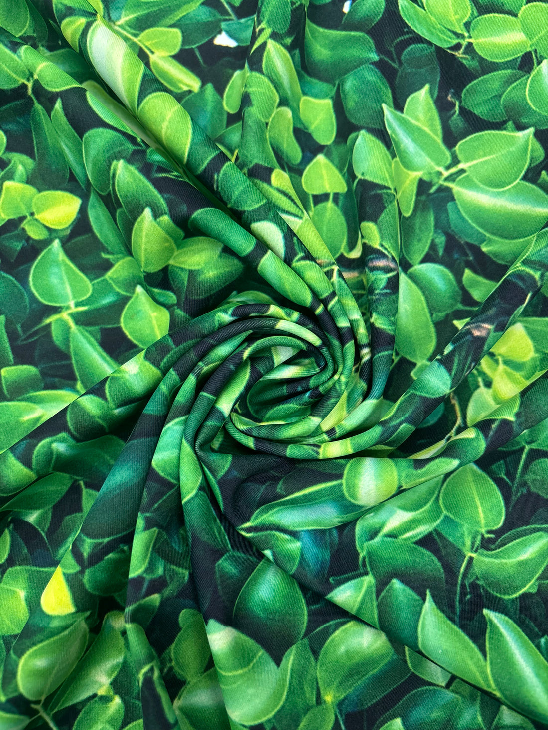 1 Yard Green Leaves Print Spandex Fabric for Swimwear and Costumes 58"/60" Width