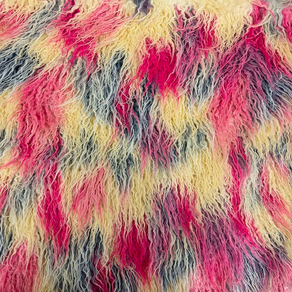 1 Yard Vibrant Multicolor Curly Long Pile Faux Fur Fabric 60" Width