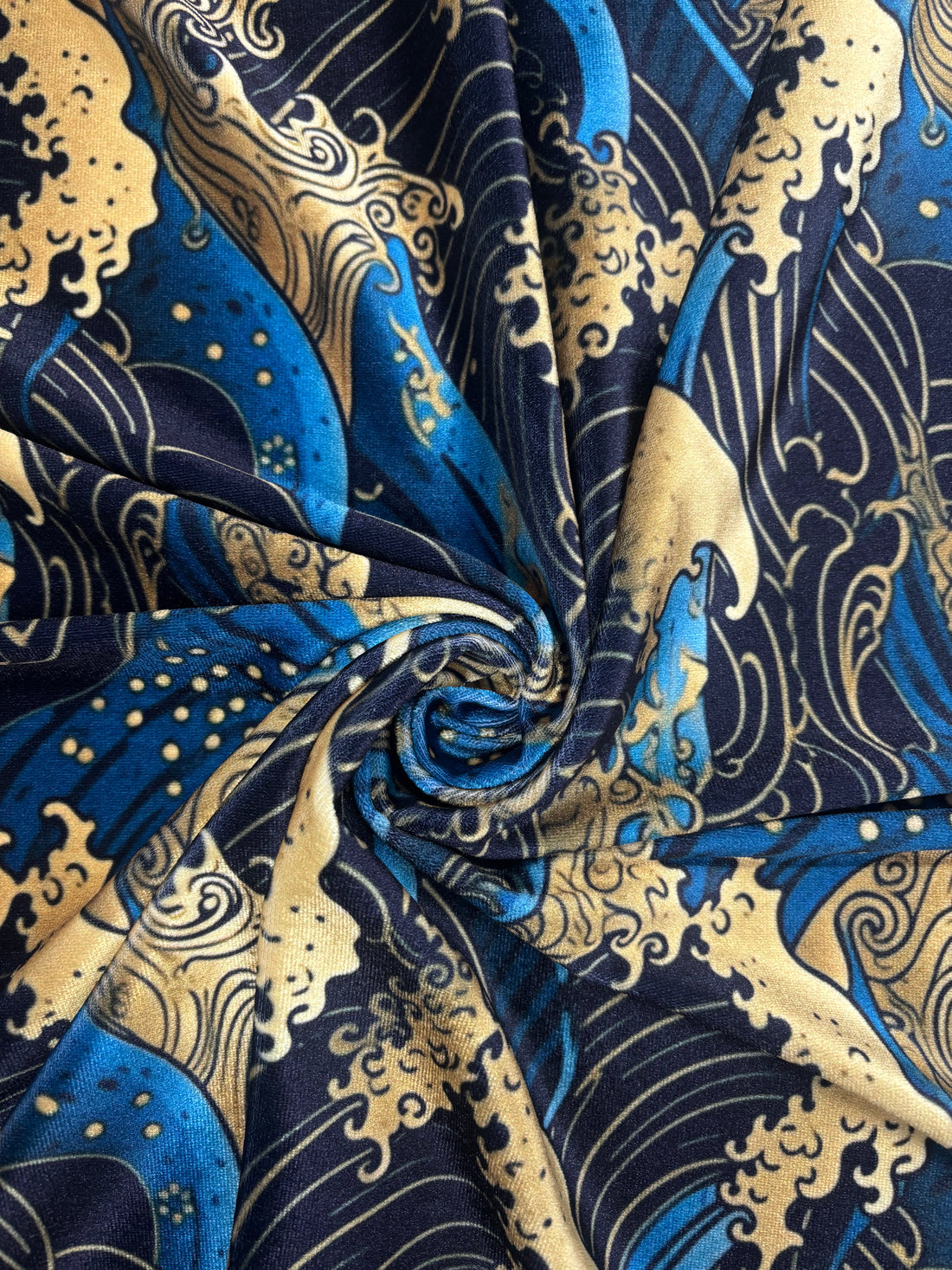 1 Yard Golden Waves Printed Velvet Four Way Stretch Fabric for Costumes and Dancewear