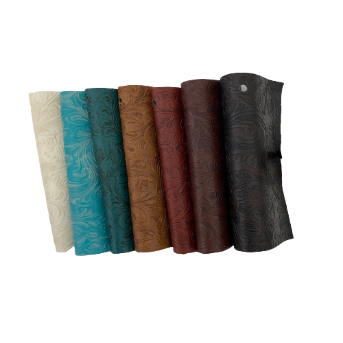 1 Yard Western Floral PU Faux Leather Vinyl Fabric 100% Polyurethane