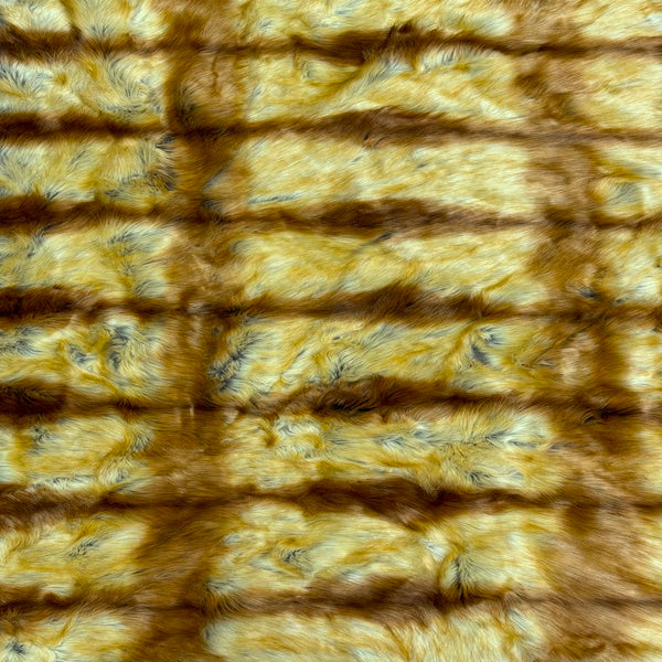 1 Yard Golden Brown Foxtail Print Multicolor Faux Fur Shag Fabric 60" Width