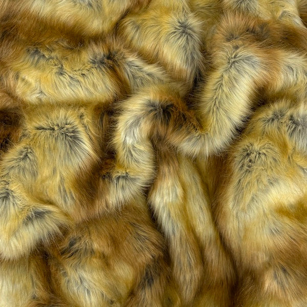 1 Yard Golden Brown Foxtail Print Multicolor Faux Fur Shag Fabric 60" Width