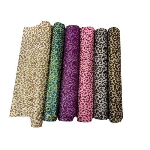1 Yard Leopard Print Glitter Vinyl Fabric Canvas Back, 56" Wide for DIY Handbags & Decor