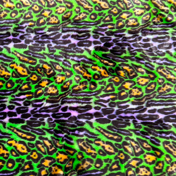1 Yard Multicolor Rainbow Leopard Print Faux Fur Fabric