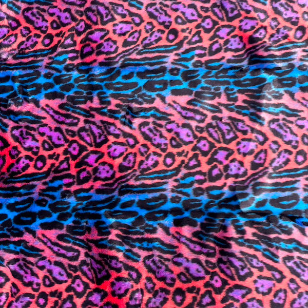 1 Yard Multicolor Rainbow Leopard Print Faux Fur Fabric