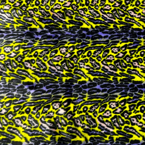1 Yard Multicolor Rainbow Leopard Print Faux Fur Fabric