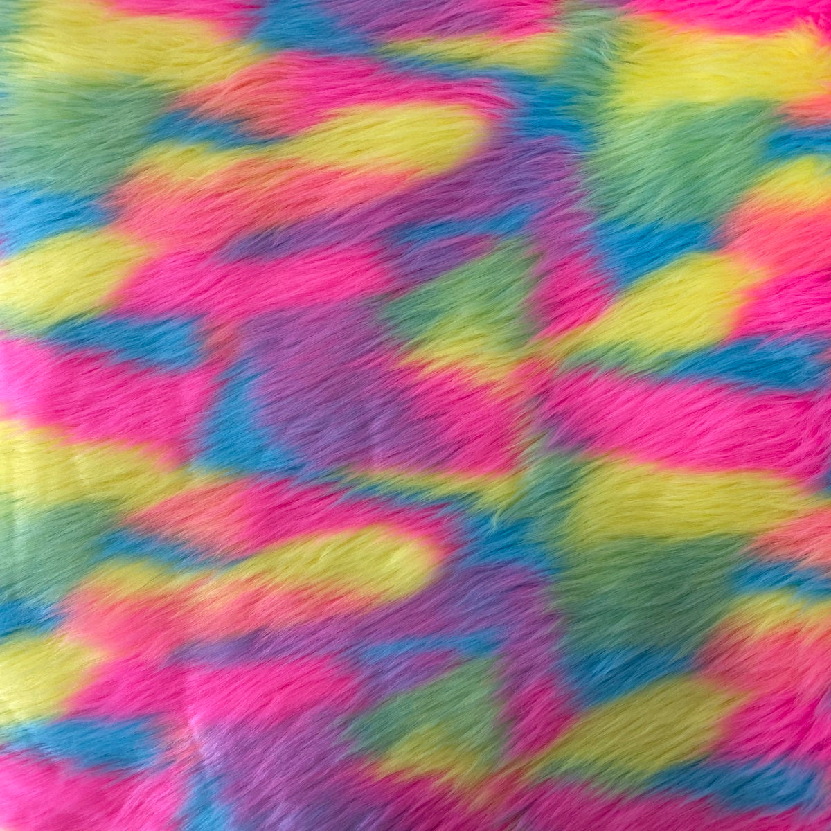 1 Yard Vibrant Pastel Rainbow Patchwork Faux Fur Fabric 58"/60" Width