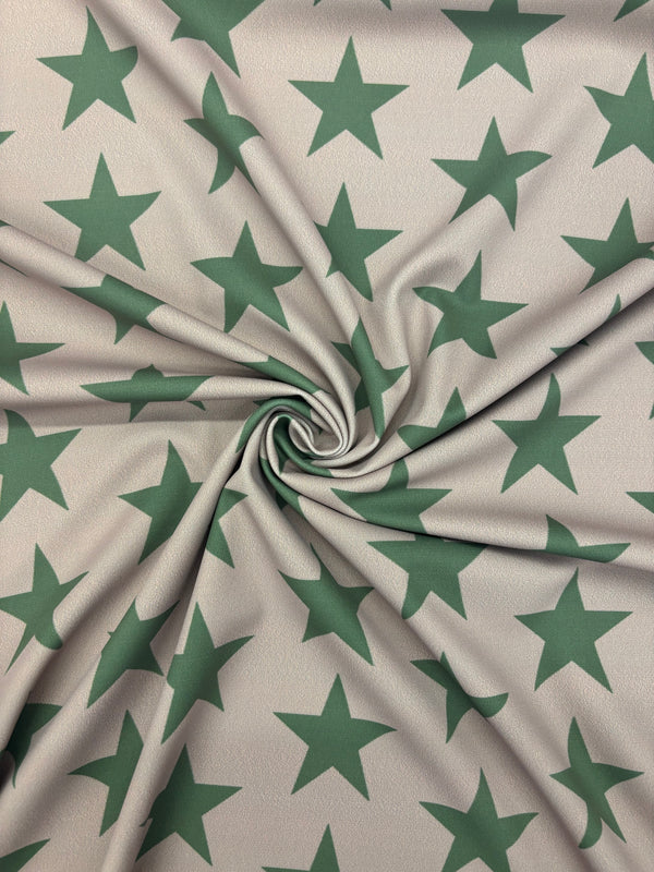1 Yard Brown and Green Star Print Four Way Stretch Spandex Fabric for Swimwear Costumes 58"/60" Width