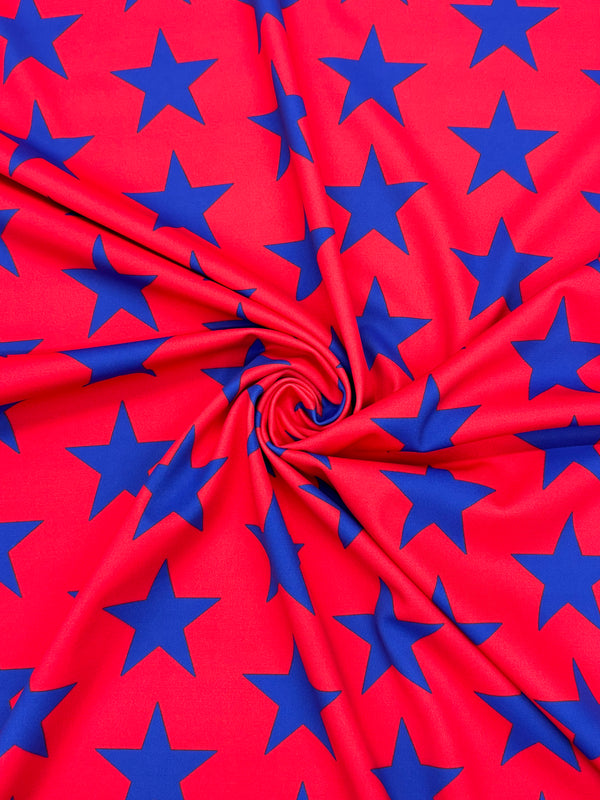 1 Yard Red and Blue Star Print Four Way Stretch Spandex Fabric for Swimwear Leggings Costumes 58"/60" Width