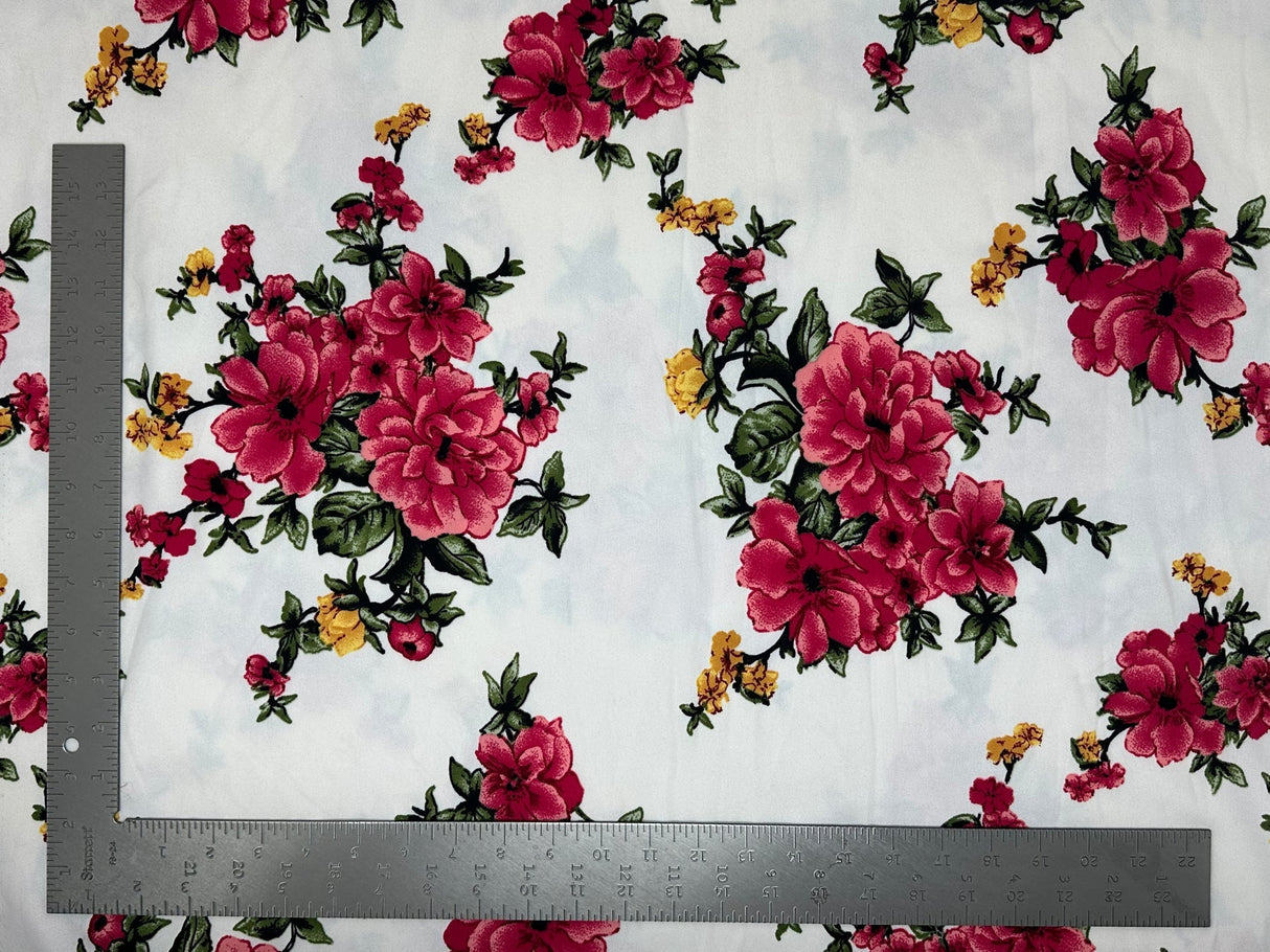 1 Yard Techno Crepe Knit Floral Print Fabric Lightweight Stretch 60 Inch Width