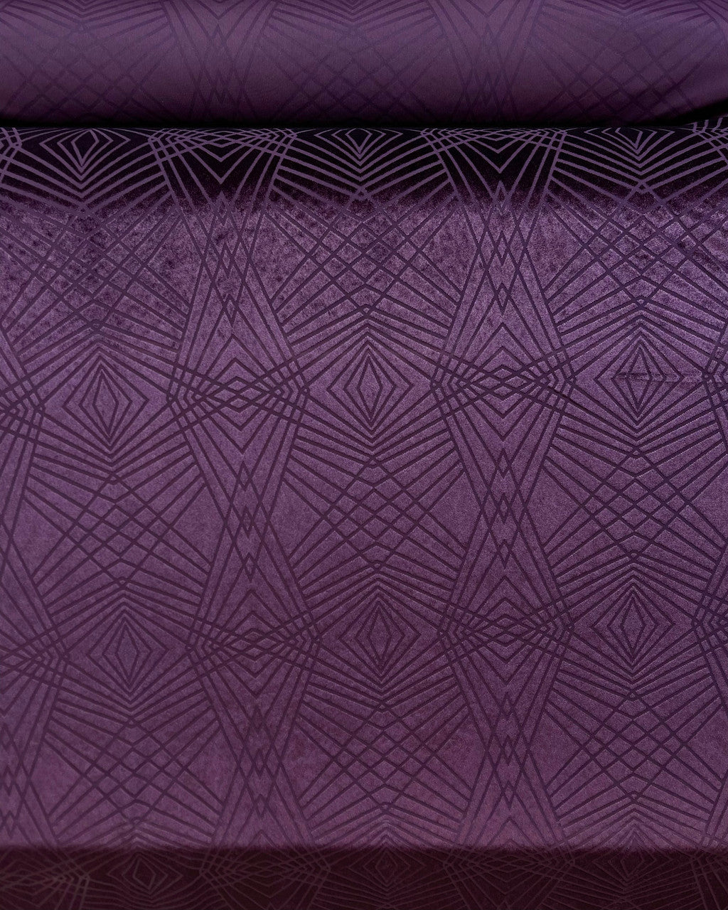 Burnout Velvet Poly-Spandex Fabric - Plum Diamond Design, 58"/60" Wide