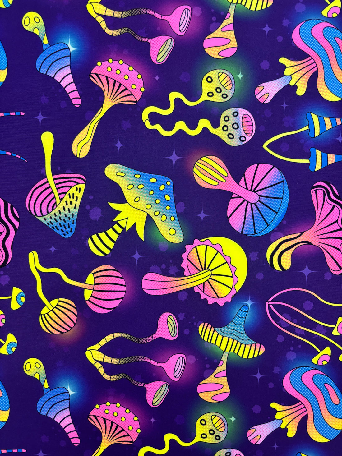 1 Yard Purple Trippy Mushroom Print Four Way Stretch Spandex Fabric for Swimwear 58"/60" Width