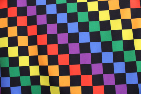 1 Yard Rainbow Checkered Print Stretch Spandex Fabric for Costumes and Activewear 58"/60" Width