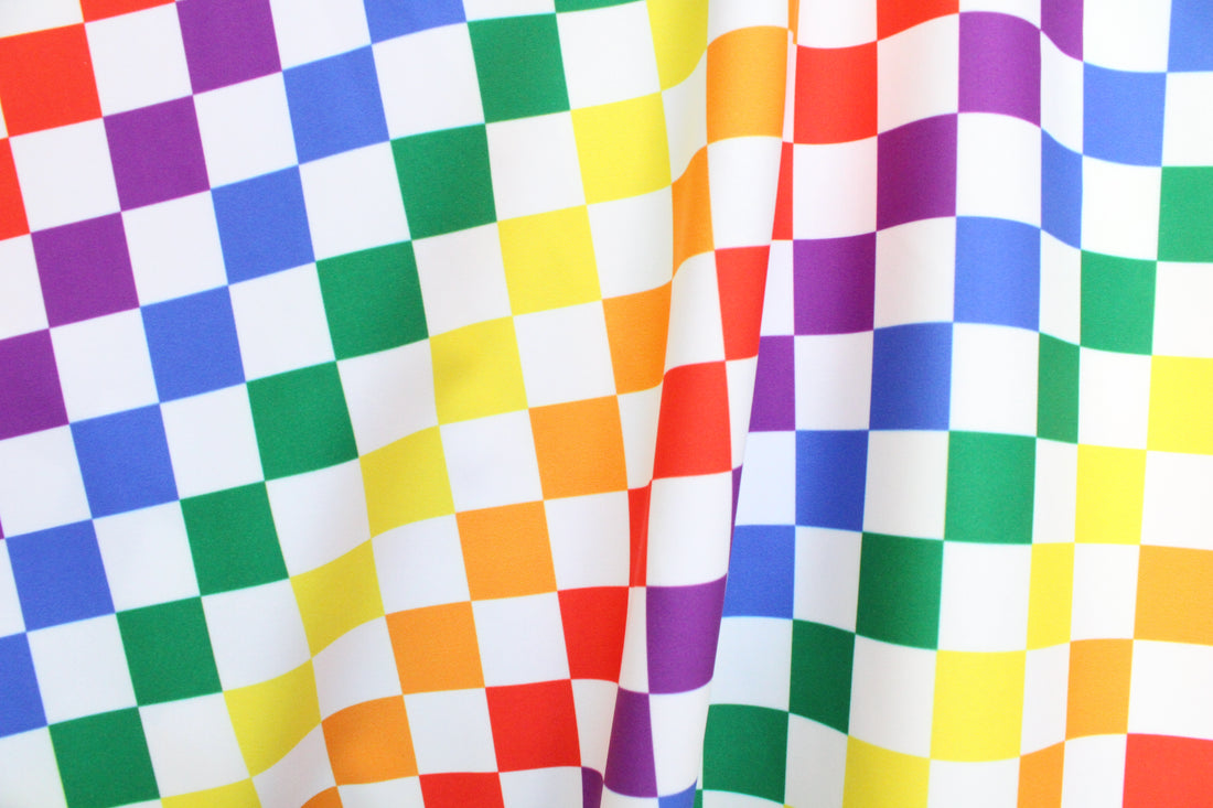1 Yard Rainbow Checkered Print Stretch Spandex Fabric for Costumes and Activewear 58"/60" Width