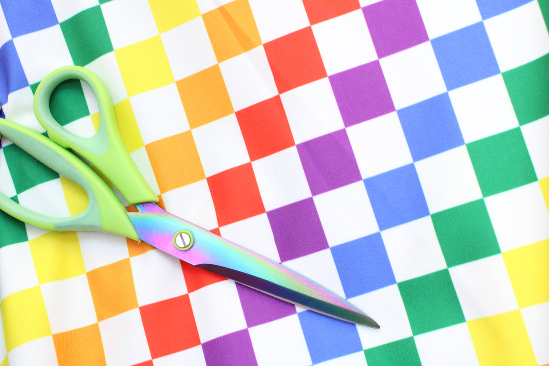 1 Yard Rainbow Checkered Print Stretch Spandex Fabric for Costumes and Activewear 58"/60" Width
