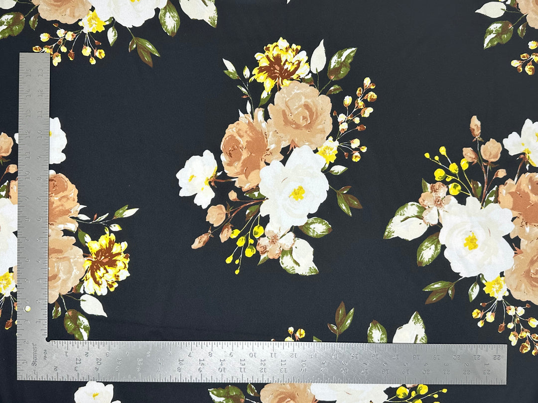 1 Yard Techno Crepe Knit Floral Print Fabric Soft Stretch Lightweight 60 Inch Width