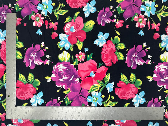 1 Yard ITY Knit Floral Print Fabric Soft Draping Stretch for Dresses Tops Skirts 58 Inches Width
