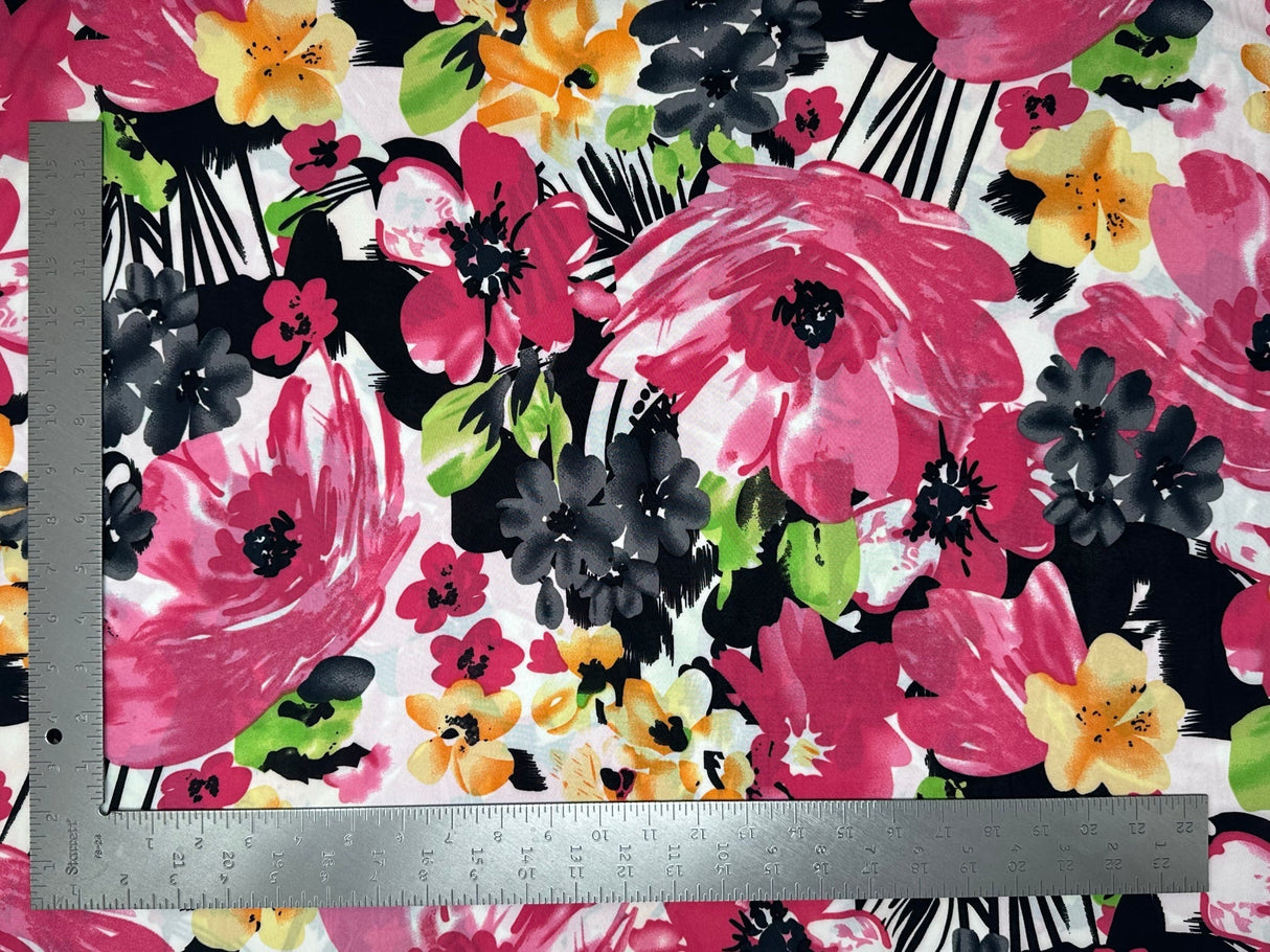 1 Yard Elegant ITY Knit Floral Print Fabric for Tops Dresses and Skirts 58 Inches Width