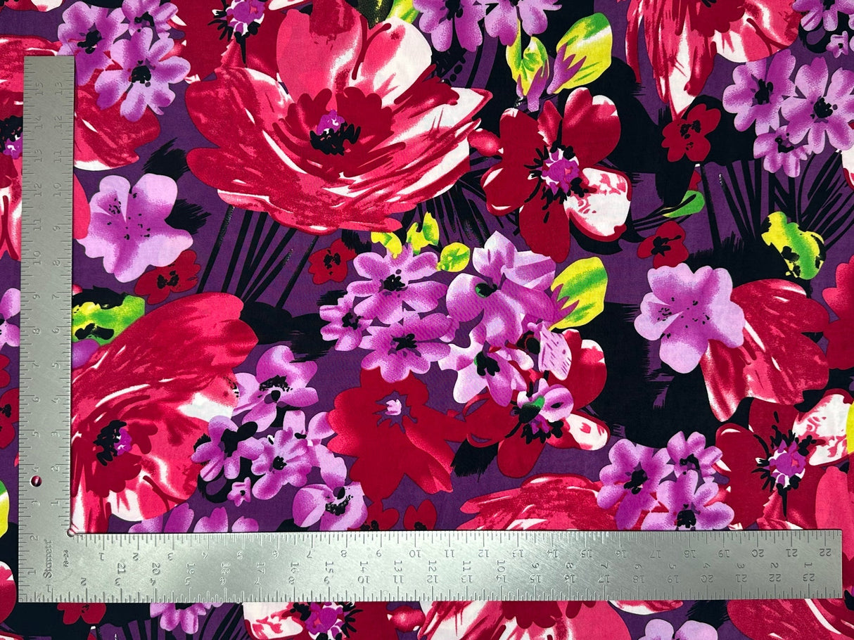 1 Yard Elegant ITY Knit Floral Print Fabric for Tops Dresses and Skirts 58 Inches Width
