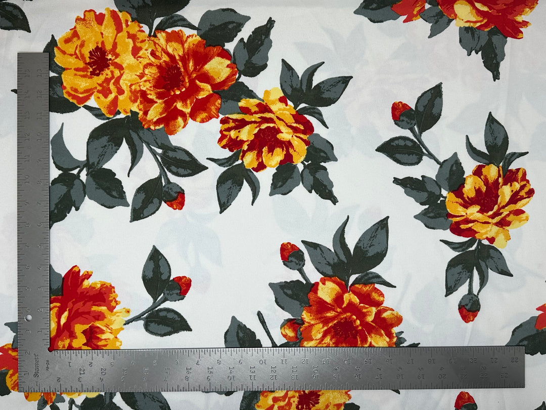 1 Yard Techno Crepe Knit Floral Pattern Fabric Soft Stretchy Polyester 60 Inch Width