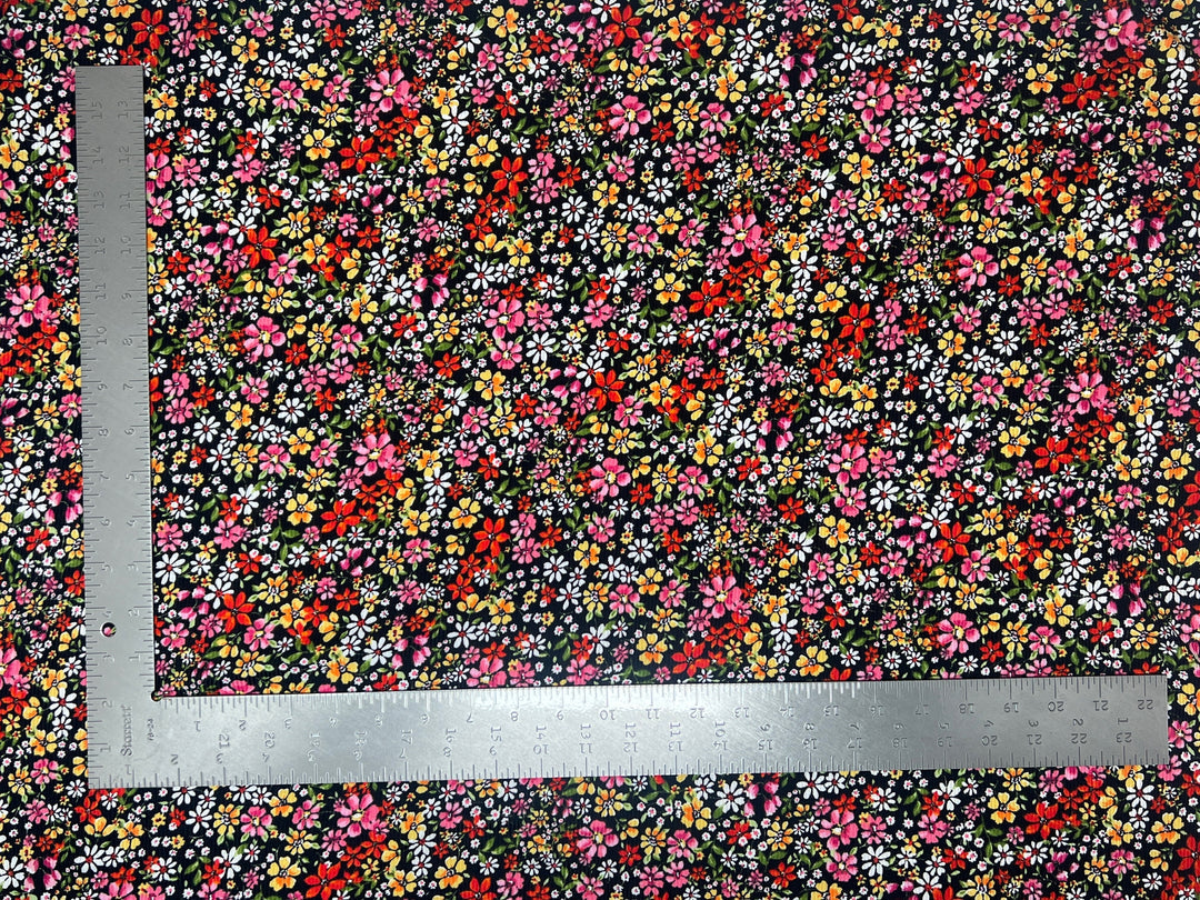 1 Yard 4x2 Brushed Rib Knit Floral Print Fabric Soft Stretch Textured 60 Inch Width