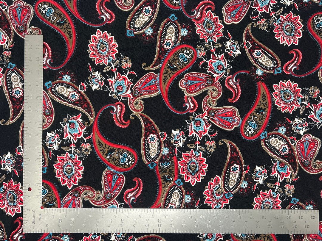 1 Yard Liverpool Knit Paisley Print Fabric – Stretch Crepe Textured Fabric for Garments – 58" Width