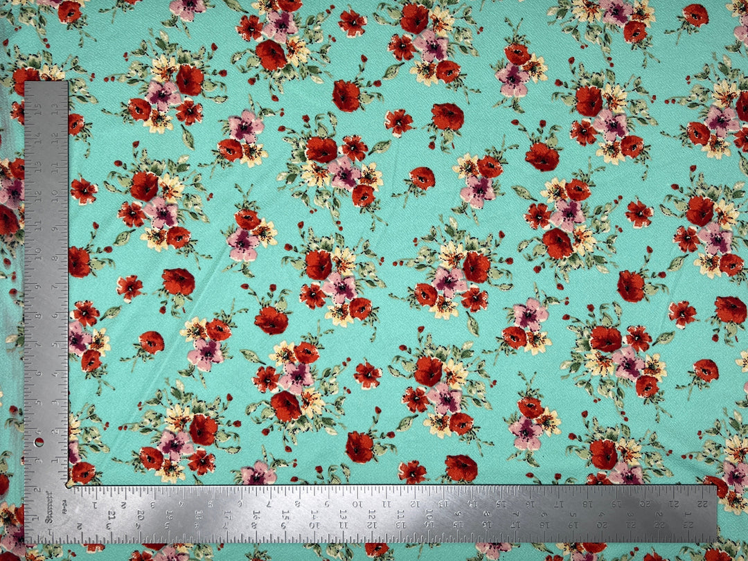 1 Yard Liverpool Knit Floral Print Fabric – Stretch Crepe Texture Floral Knit for Sewing and Apparel – 58" Width