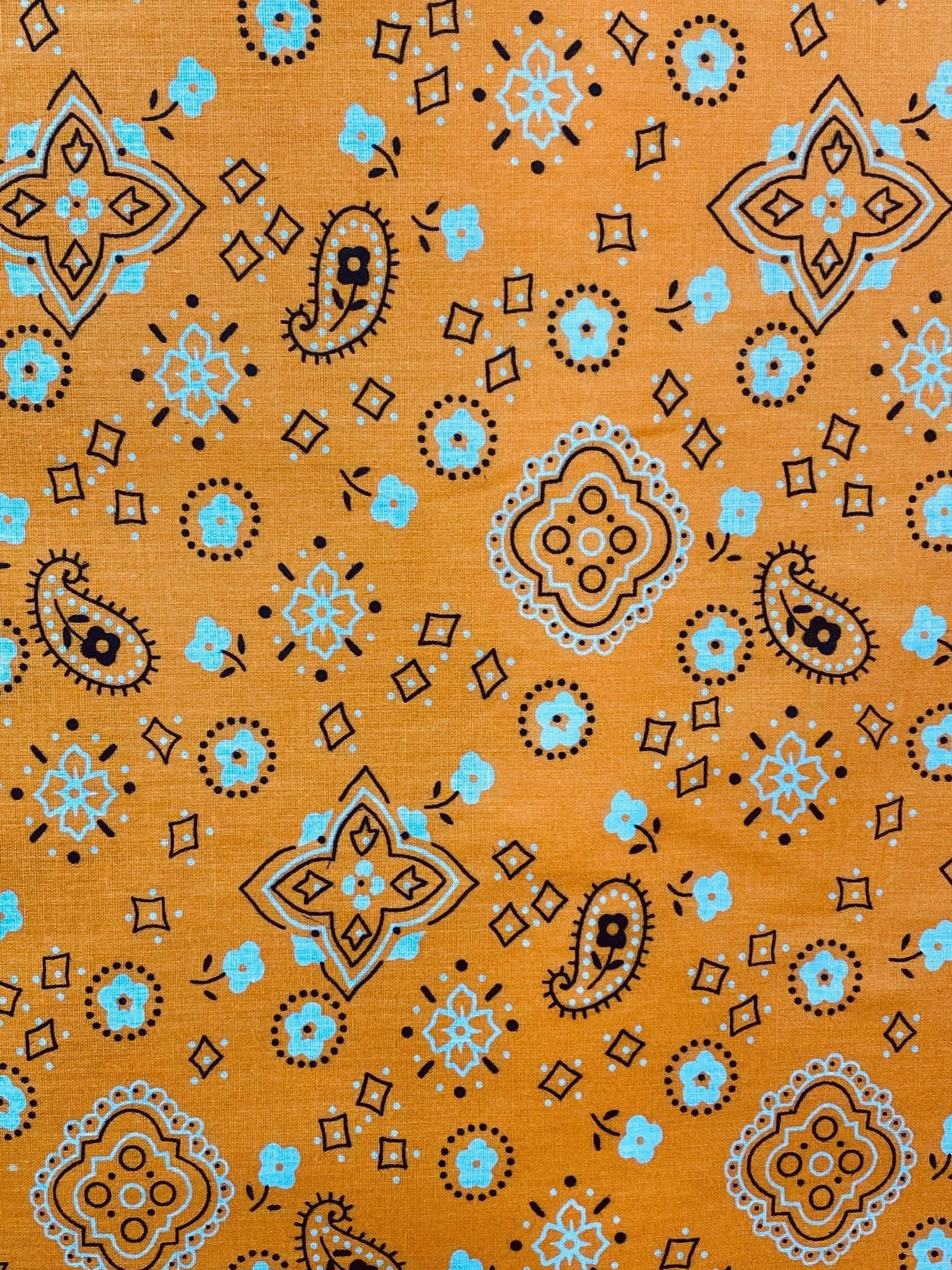 1 Yard Tangerine Orange Paisley Bandana Poly Cotton Fabric 59/60 Inch