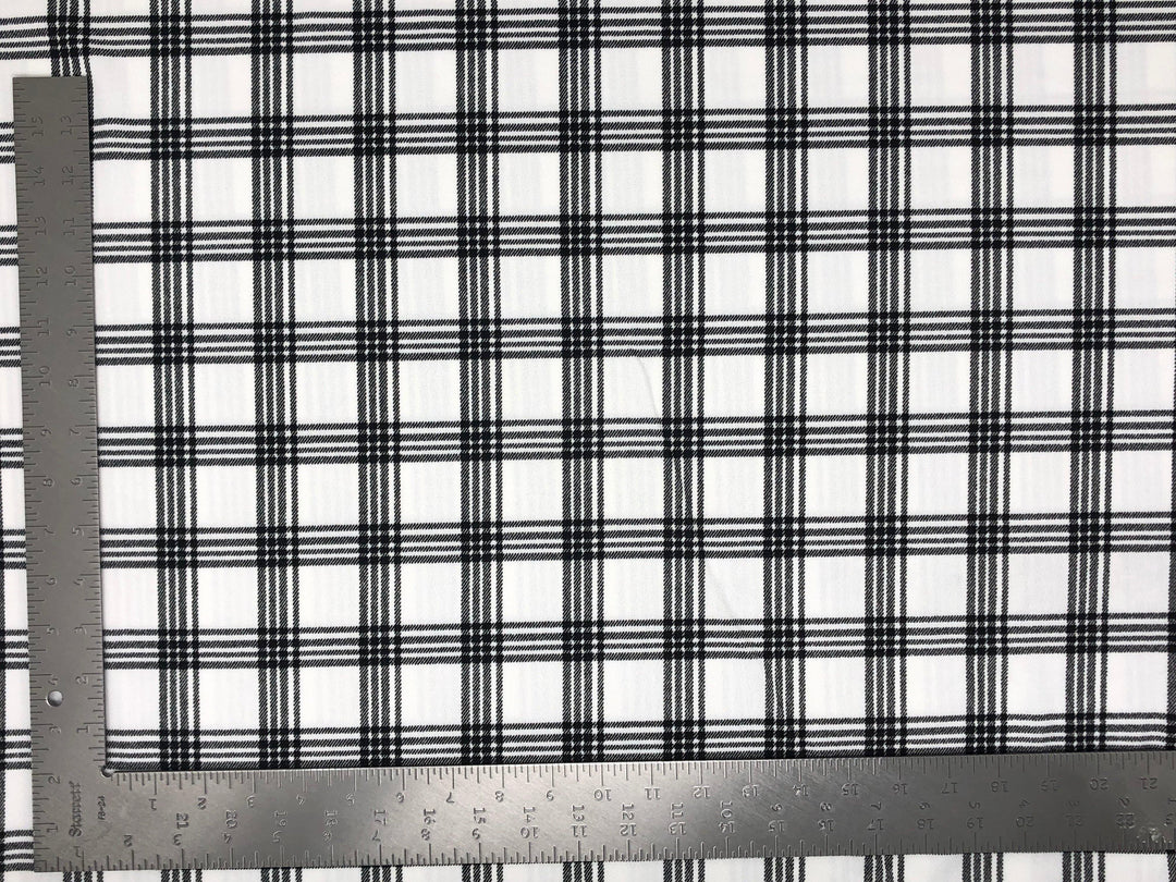 1 Yard Techno Crepe Knit Plaid Checkered Print Fabric Lightweight Stretch 60 Inch Width