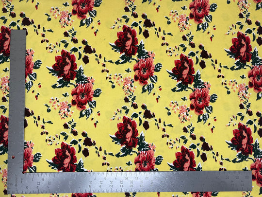 1 Yard Liverpool Knit Floral Print Fabric Crepe Texture for Elegant Apparel & Crafts 58"60" Width