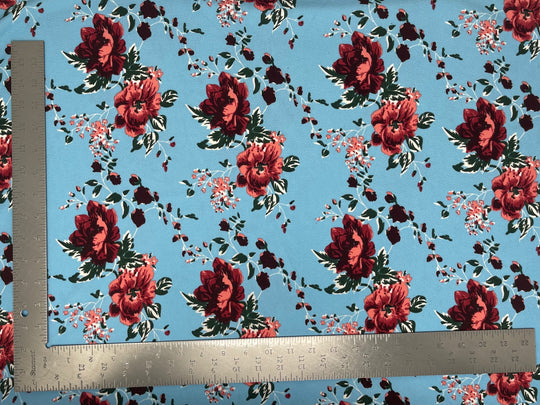 1 Yard Liverpool Knit Floral Print Fabric Crepe Texture for Elegant Apparel & Crafts 58"60" Width