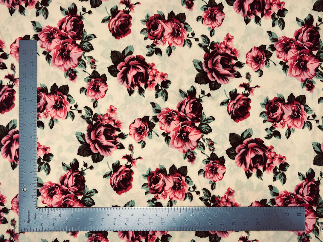 1 Yard Soft ITY Knit Floral Print Fabric For Dresses Tops Skirts Apparel Projects 60 Inch Wide
