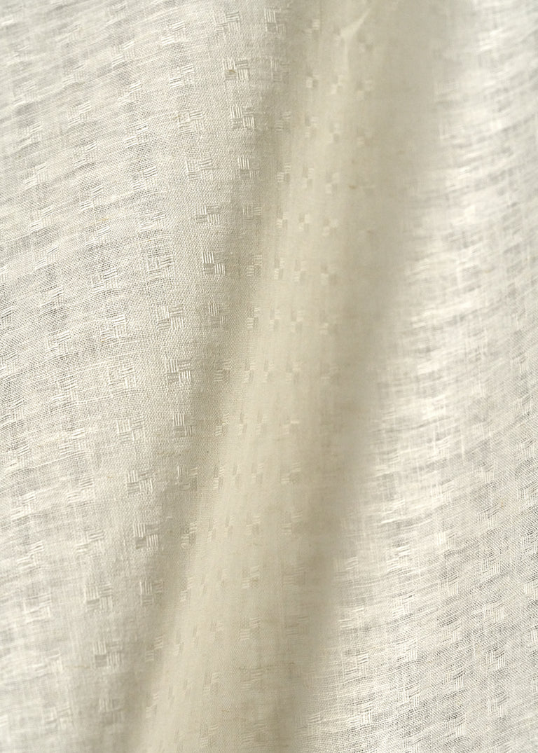 1 Yard Ivory Interwoven Squares Linen Soft Home Decor Fabric 56" Width