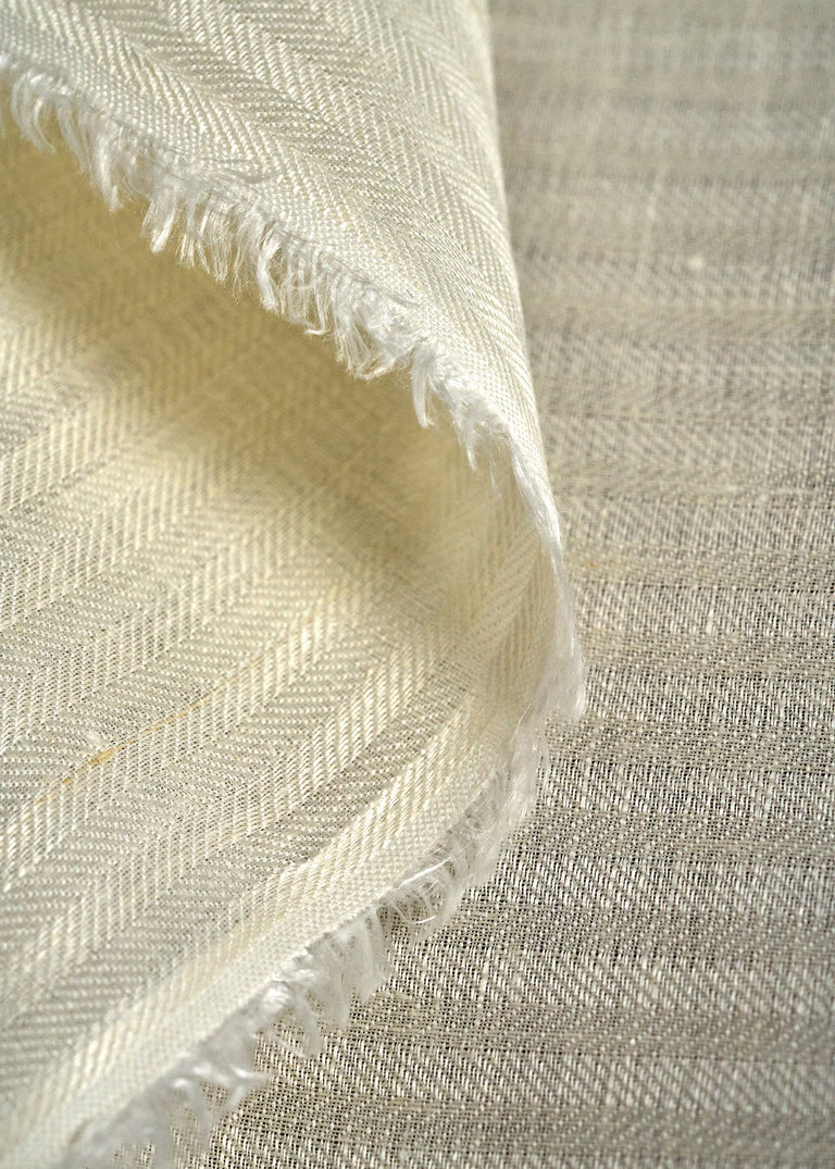 1 Yard Ivory Pure Linen Herringbone Fabric Midweight Woven 60 Inch Width