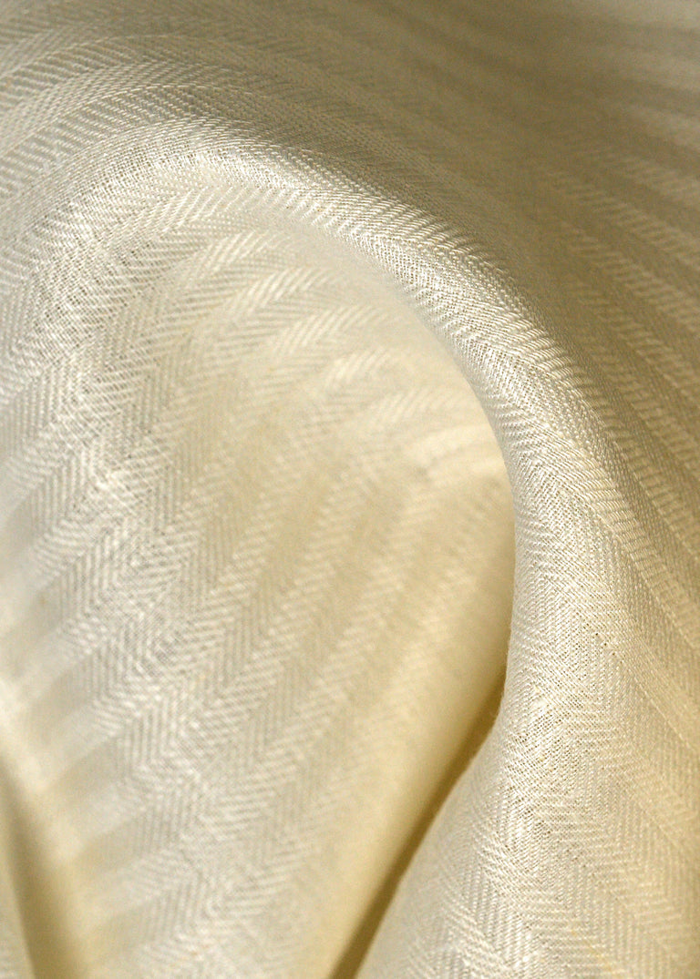 1 Yard Ivory Pure Linen Herringbone Fabric Midweight Woven 60 Inch Width