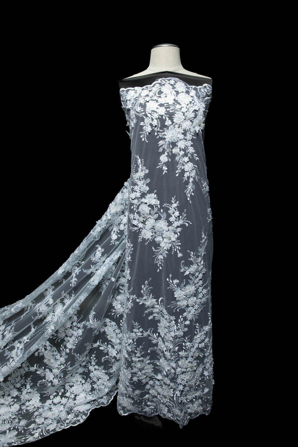 1 Yard Exquisite Embroidered Tulle Lace with Applique and 3D Design Fabric 52" Wide