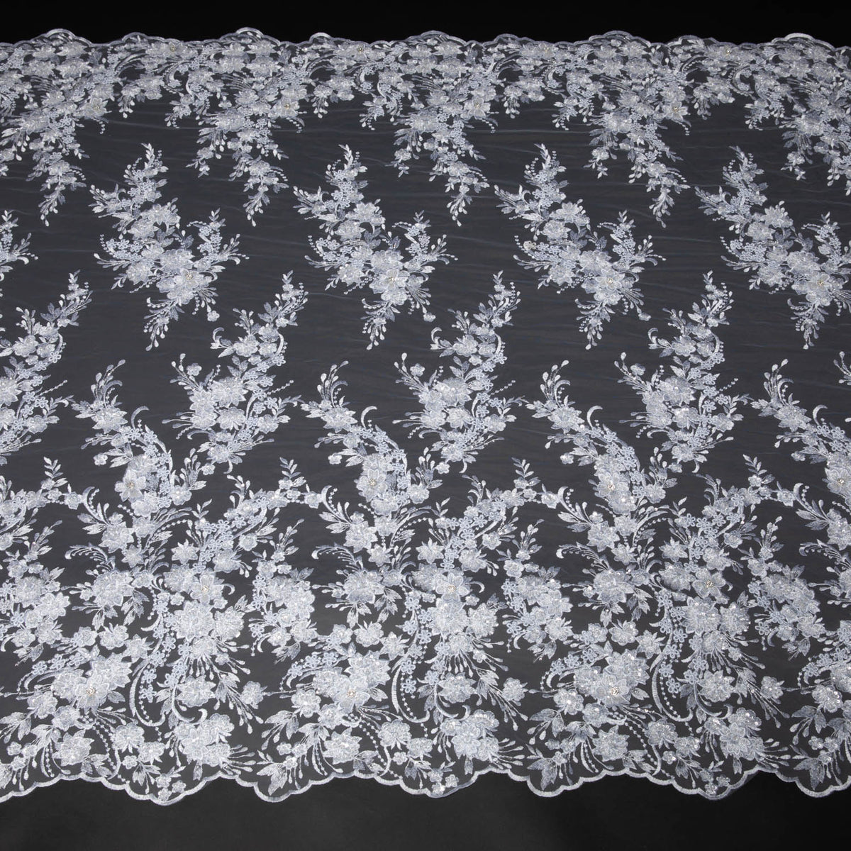 1 Yard Exquisite Embroidered Tulle Lace with Applique and 3D Design Fabric 52" Wide
