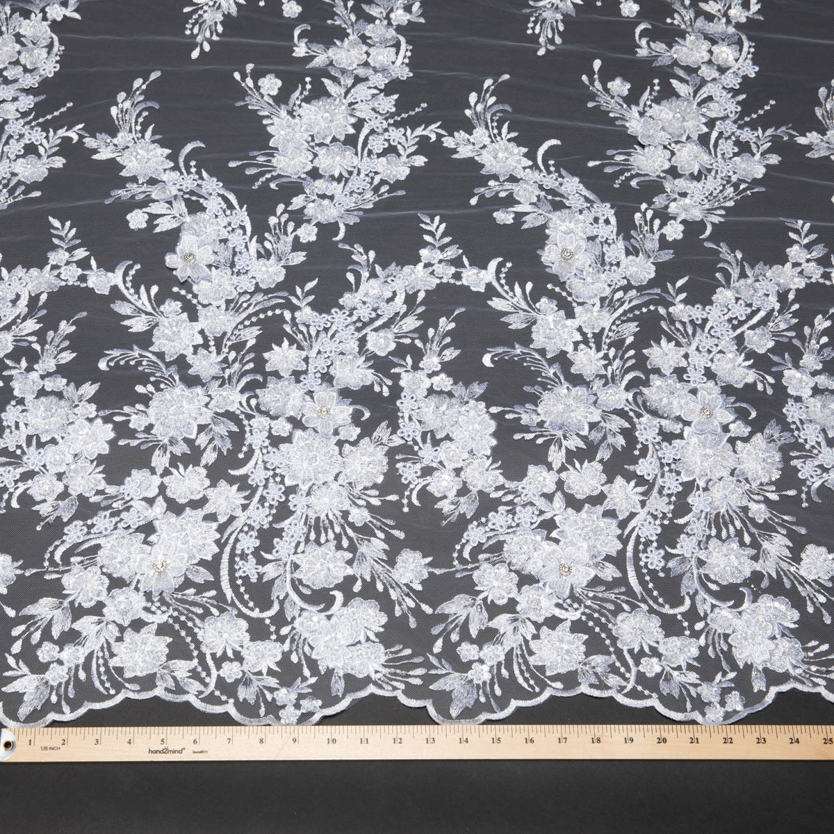 1 Yard Exquisite Embroidered Tulle Lace with Applique and 3D Design Fabric 52" Wide