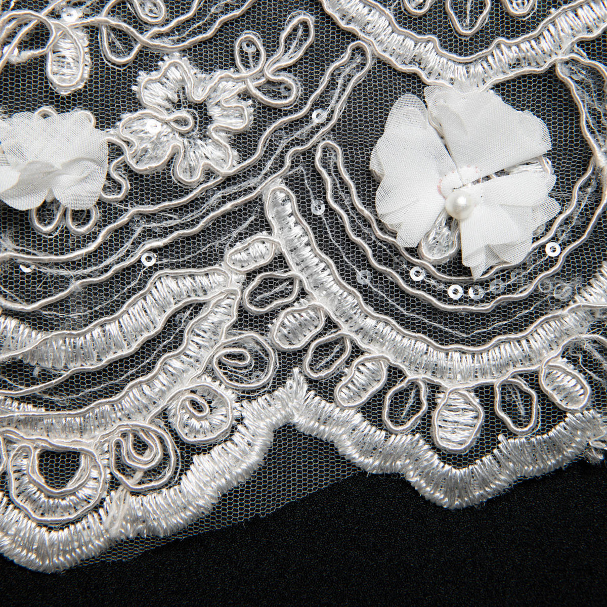 1 Yard Tulle Lace Fabric with 3D Embroidered Applique Design, 52" Wide