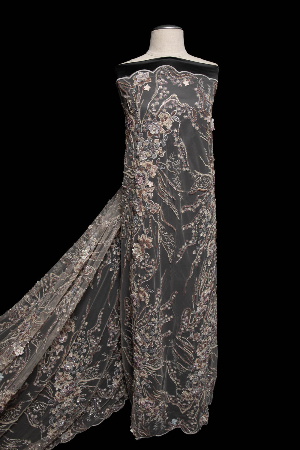 1 Yard Embroidered Tulle Lace Fabric with Incredible Floral Design, 52" Wide