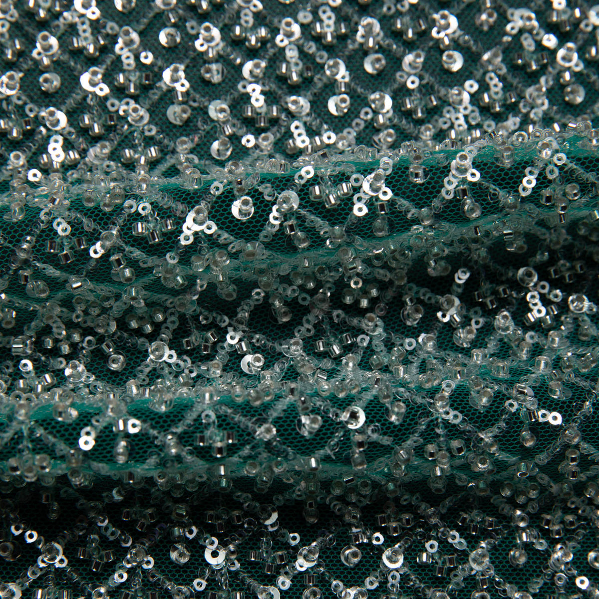 1 Yard Embroidered Tulle Lace Fabric with Sequins, 52" Wide