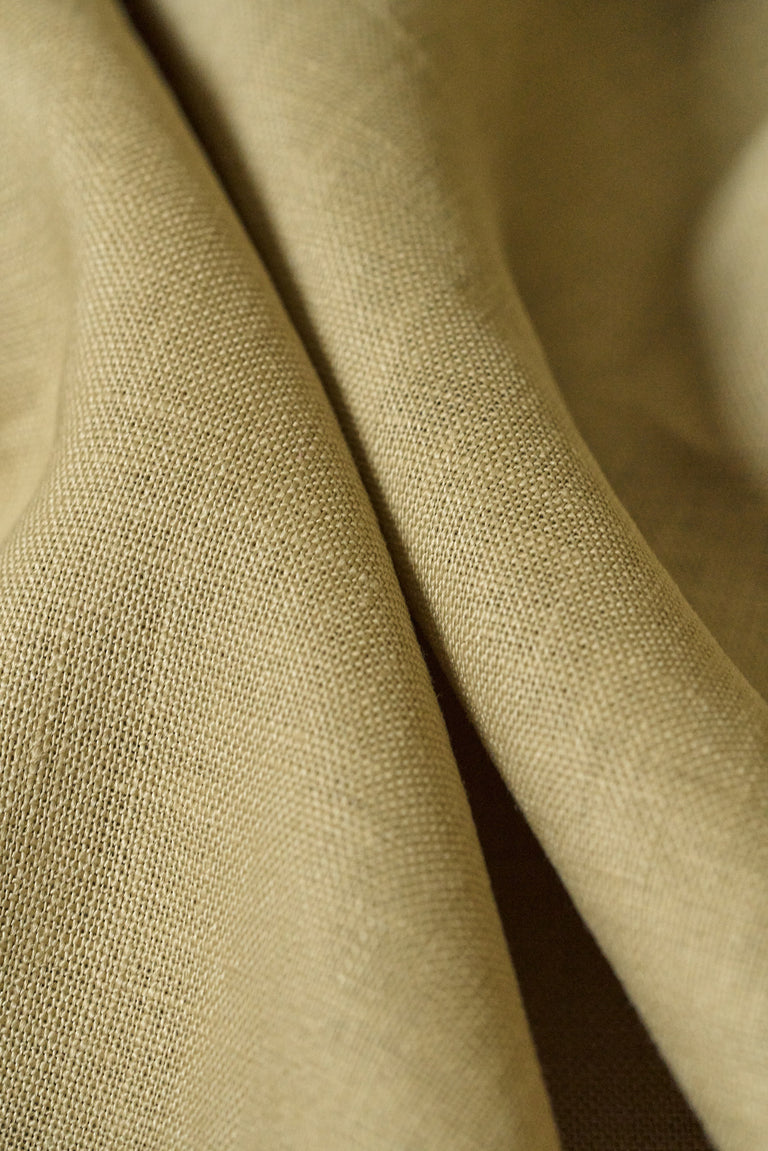 1 Yard Khaki Pure Linen Fabric, Stone Washed 5.5 oz Midweight 54 Inches Wide