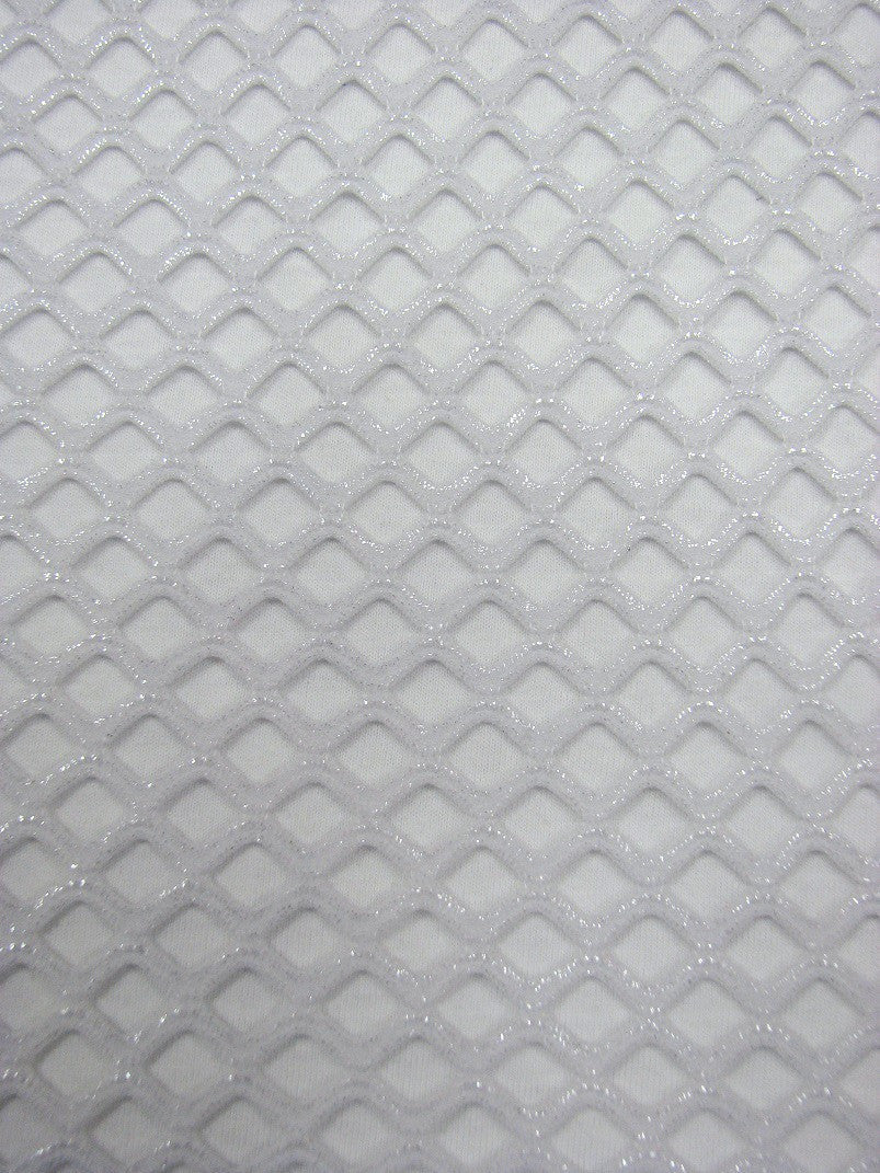 Big Hole 0.5 Inch Diamond Mesh With Shiny Foil Stretch Polyester Spandex Fishnet Fabric - Black/Gold, White/Silver, Black/Silver, 0.5 Inch Diamond Mesh, 58-60" Width