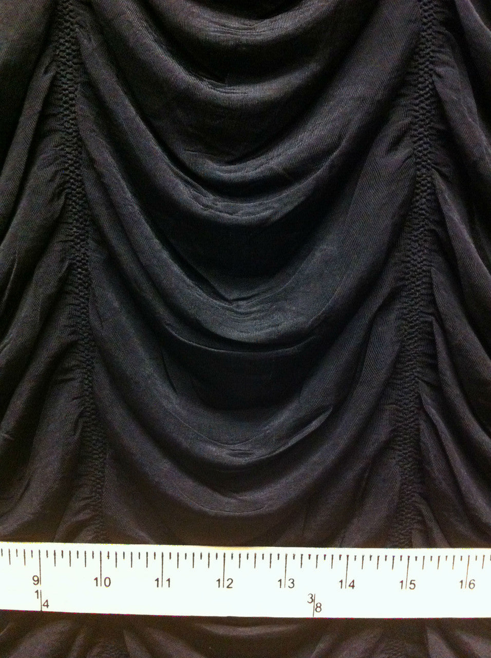 Black Drop Ruche Double Knit Stretch Polyester Spandex Fabric - Black Ruche Texture, 48"-50" Width