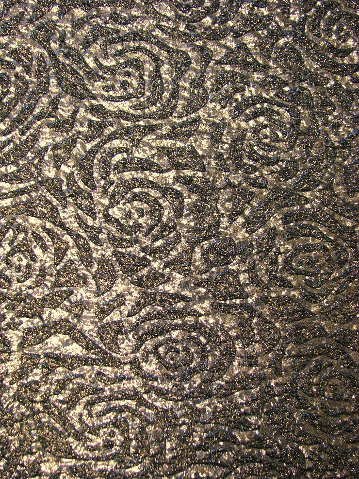 Polyester Spandex Textured Fukuro Embossed Floral Design With Shiny Lurex Fabric - Dark Gold, Dark Silver, Dark Turquoise, Dark Red, 52/54" Width