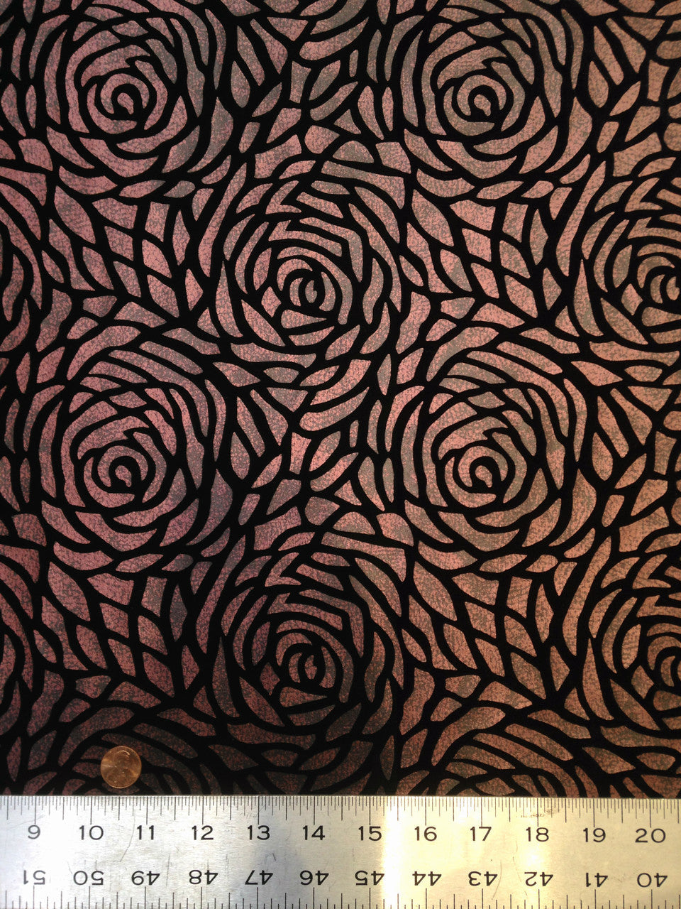 Big Rose Pattern 2 Tone Matte Foil Stretch Velvet Polyester Spandex Fabric - Dark Red, Dark Blue, Big Rose Pattern, 58 To 60 Inches Wide