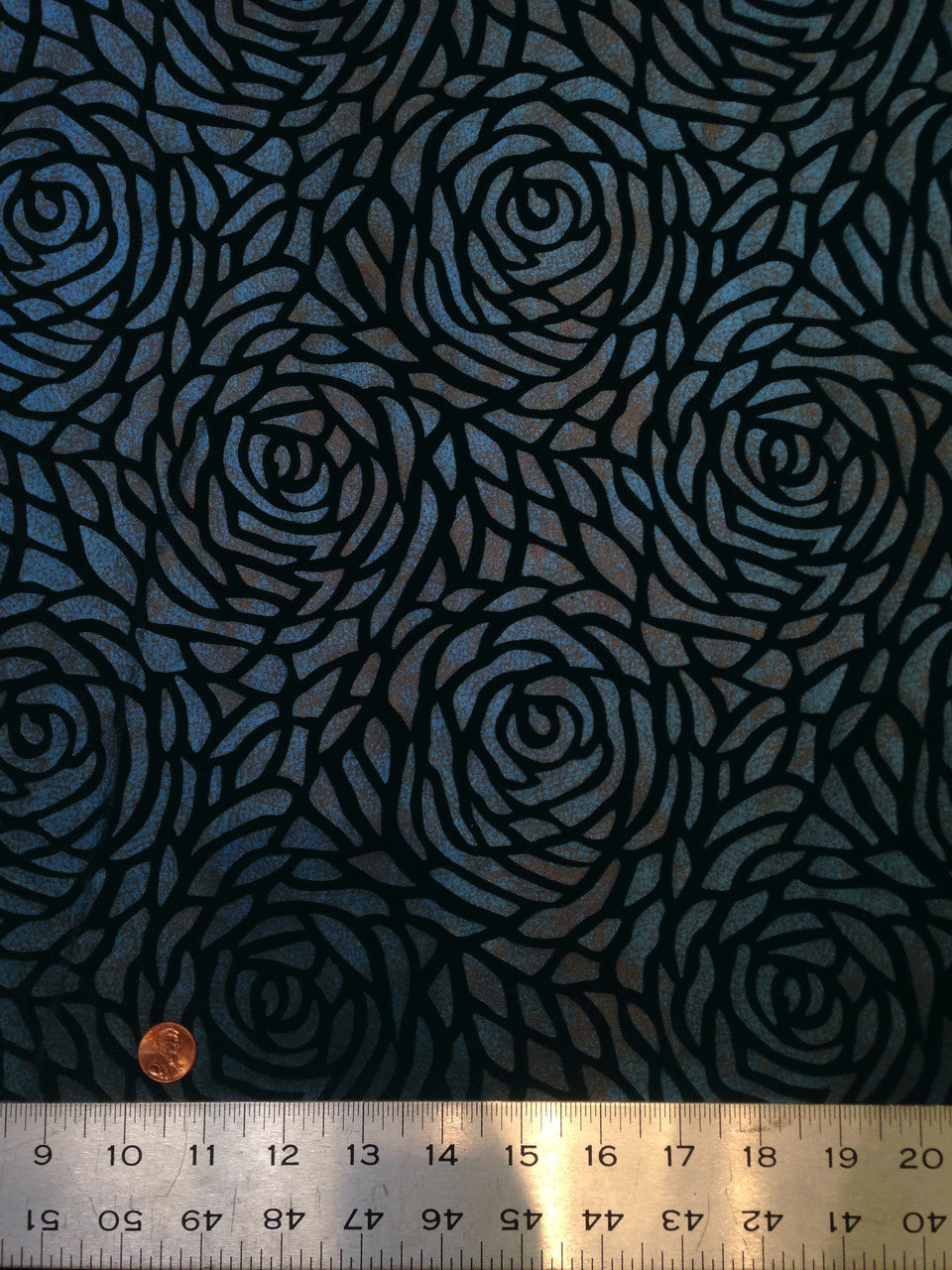 Big Rose Pattern 2 Tone Matte Foil Stretch Velvet Polyester Spandex Fabric - Dark Red, Dark Blue, Big Rose Pattern, 58 To 60 Inches Wide
